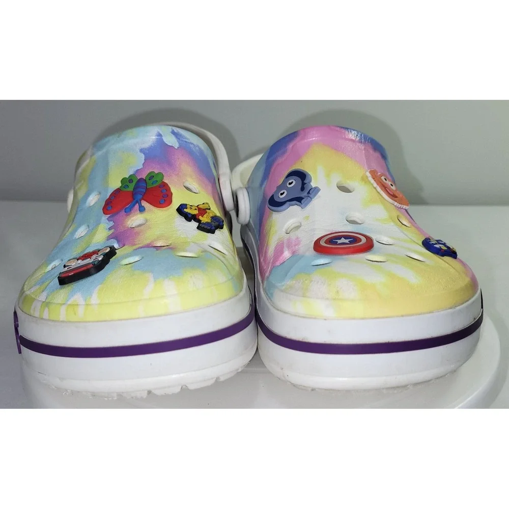 Crocs Crocband Clogs Tie Dye Multi Color Pastel Jibbitz Charms Mens 10 Womens 12